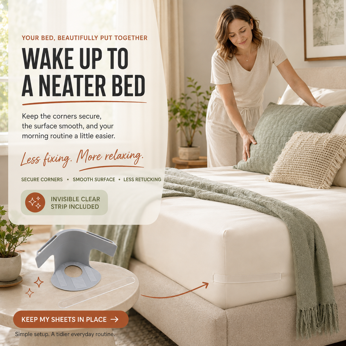 No-Slip Bed Sheet Fasteners with Invisible Clear Locking Strip šļø