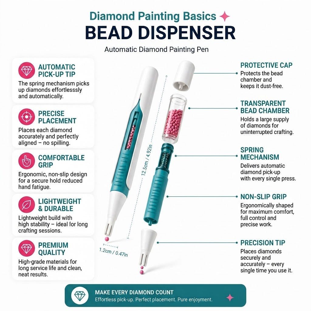 ⏰  Buy 3 Get 2 FREE – 💎 Automatic Diamond Painting Bead Dispenser Pen & Tray Set