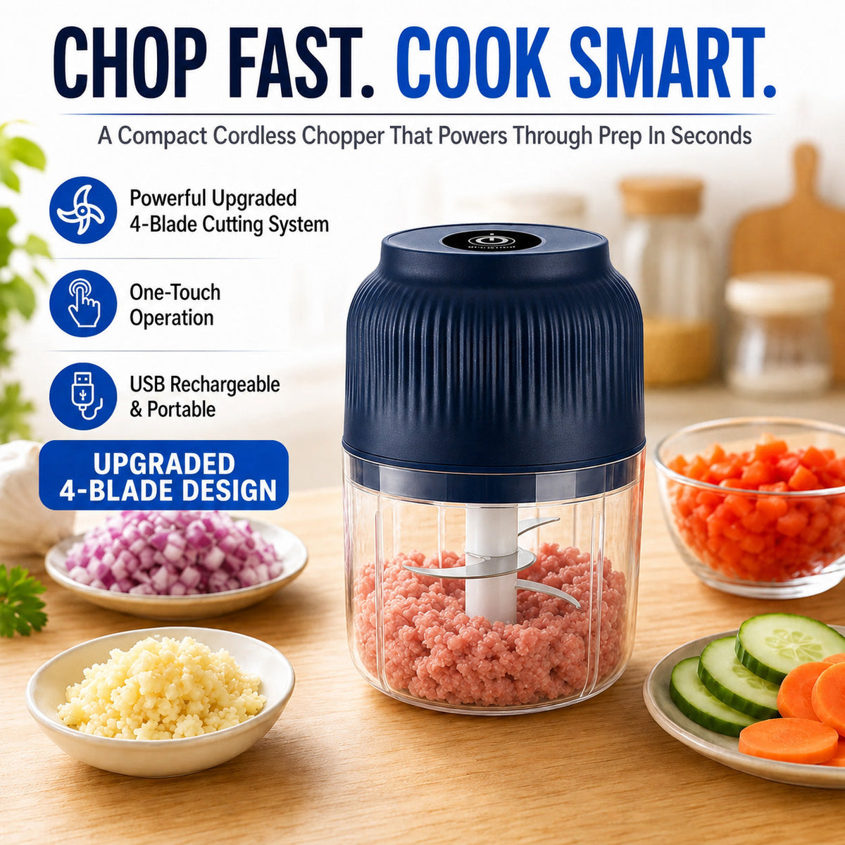 🔥Limited Time Buy One Get One Free!🔋 Wireless Mini Food Chopper with USB Charging✨upsell