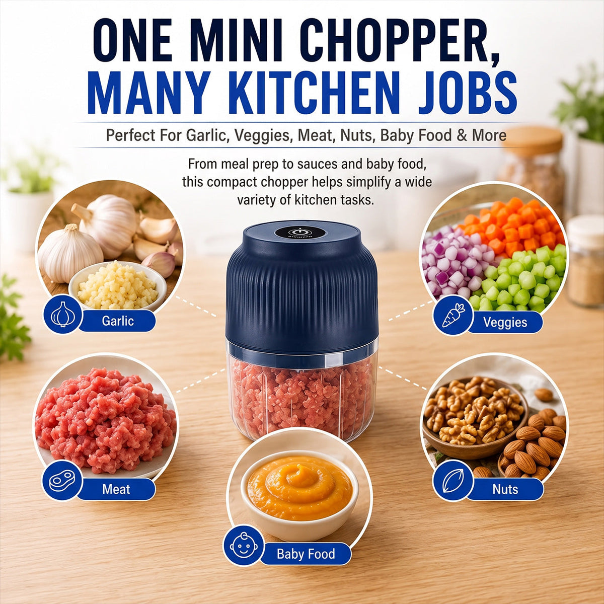 🔥Limited Time Buy One Get One Free!🔋 Wireless Mini Food Chopper with USB Charging✨upsell