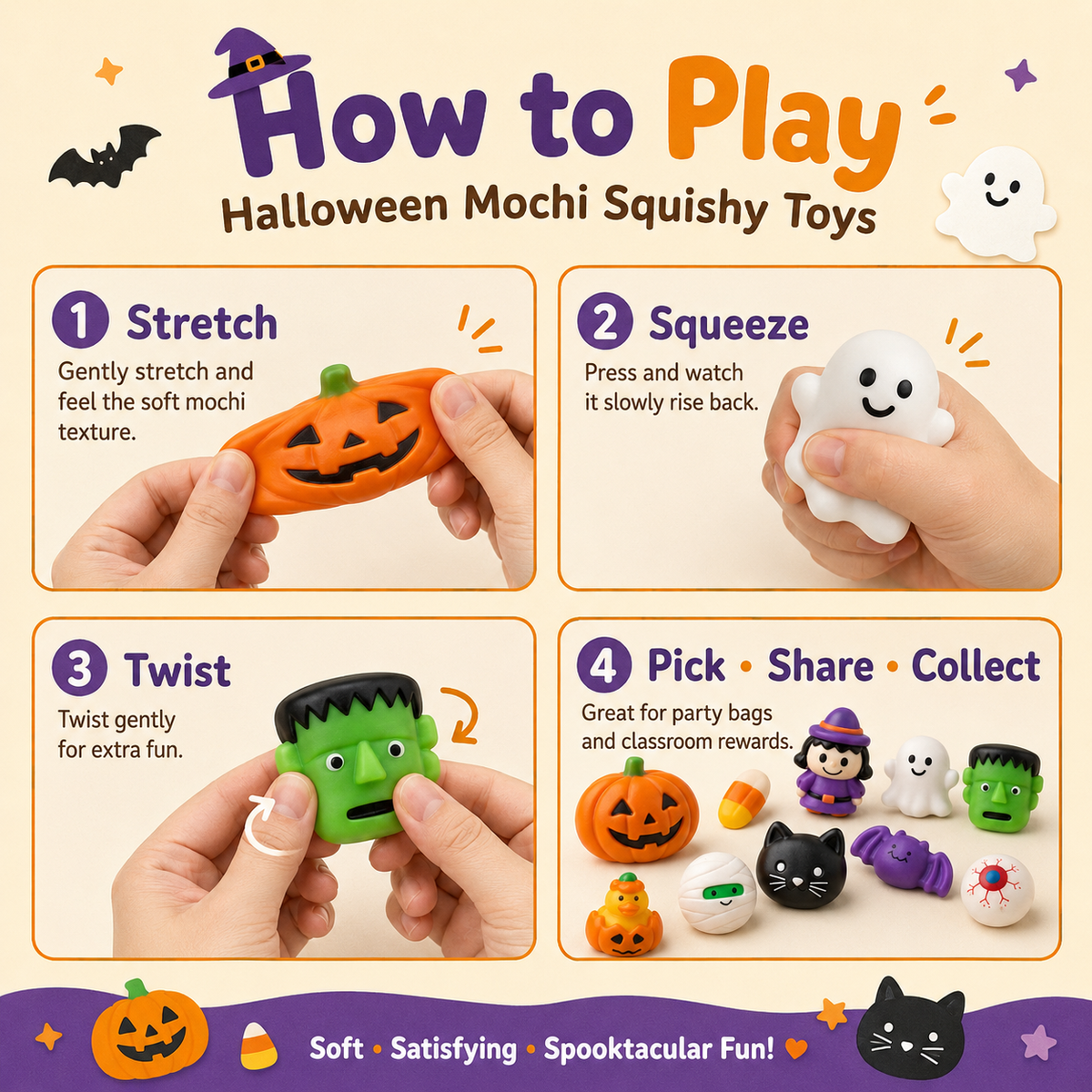 🎃Halloween Mochi Squishy Toys – Cute Sensory Party Favors & Goodie Bag Fillers
