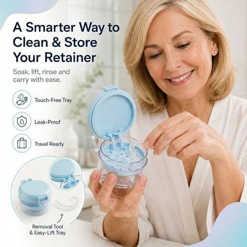 Portable Retainer & Denture Cleaning Case with Lift-Out Tray